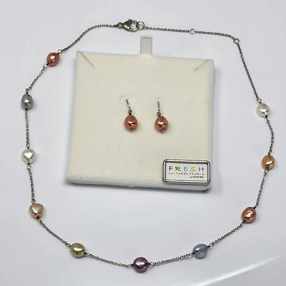 NWT Honora Cultured Pearl Sterling Silver Necklace Earring Jewelry Set - Picture 6 of 7